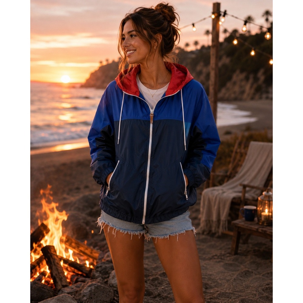 Coach Colorblock Hooded Windbreaker Jacket Red Blue Navy XXL 89736